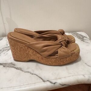 Jimmy Choo Beige cork Platform wedges. size 37 Gold hardware. Original 795.00